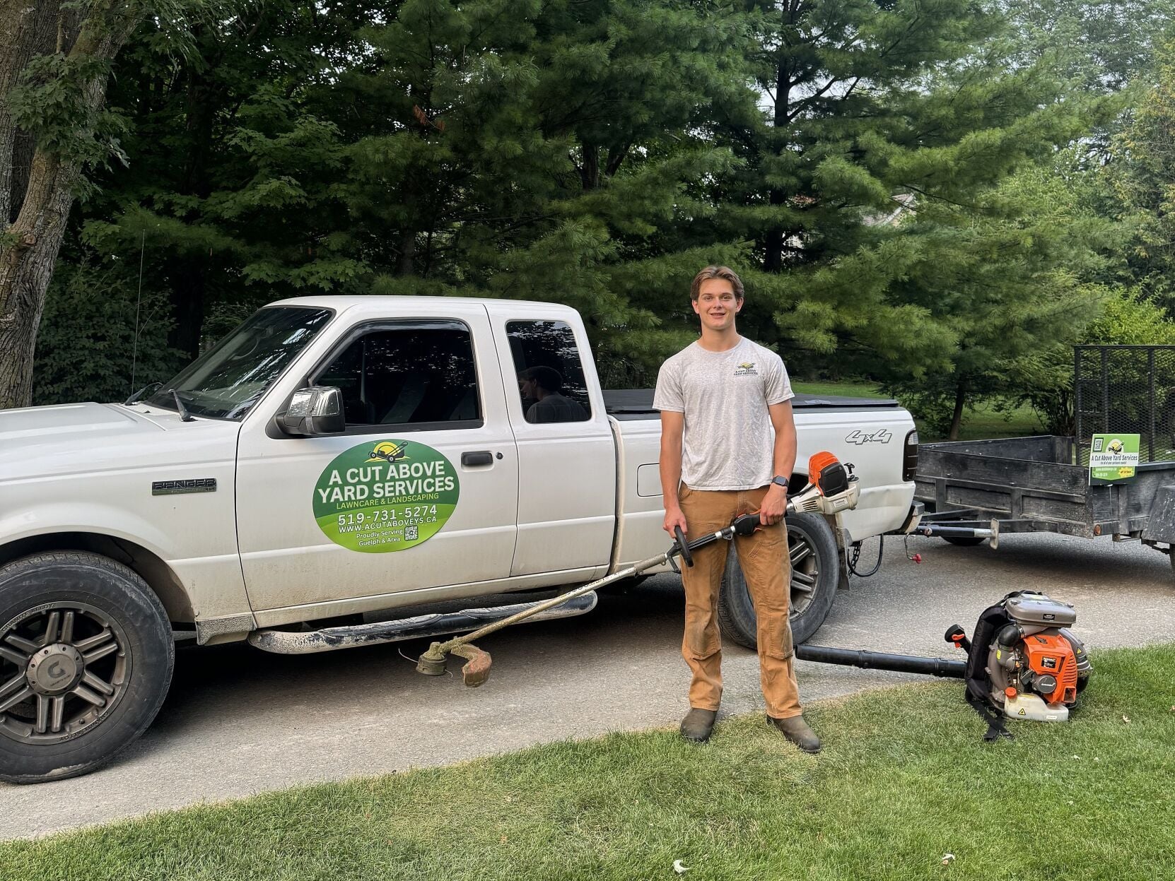 Connor, founder of A Cut Above Yard Services, Guelph lawn care company