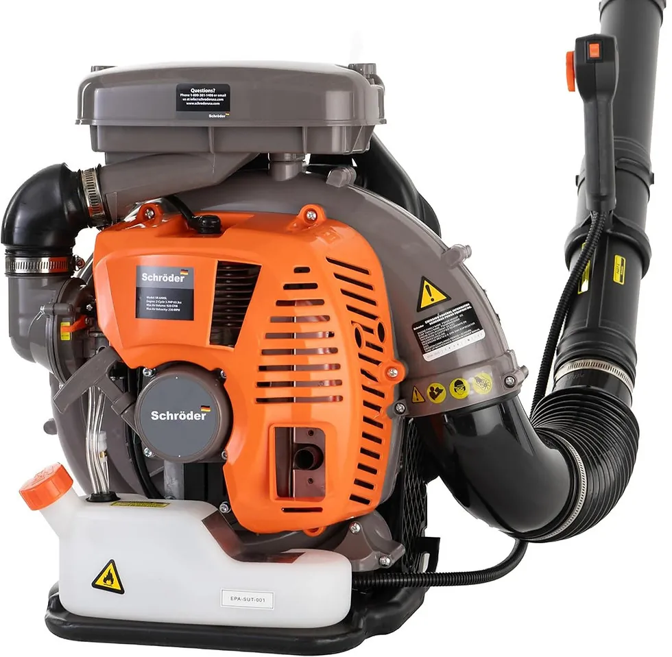 Schröder SR-6400L gas backpack blower in use on a lawn